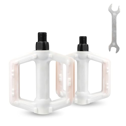 Bike Pedal 1/2 inch for Kids Bicycle Plastic Pedal Pair (White)