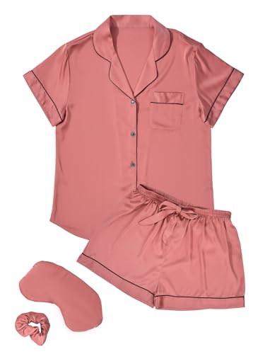 Image of MI X TEE 4Pcs Bride Pajama Summer Silk Pajamas for Team Bride Short Sleeve Shorts PJS Matching Pajamas with Bridesmaid