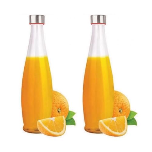 Garrafa De Vidro Redonda Transparente Reutilizáveis ​​Com Tampa Hermética De Aço Inoxidável Para Geladeira 100% À Prova De Vazamentos Sem BPA De Água Sucos Detox Conjunto de 2 Garrafas
