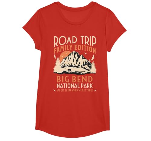 Big Bend US National Park Family Road Trip Vacation T-Shirt, Girls, Red, X-Small