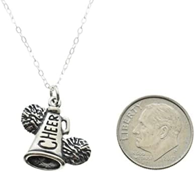 MOM & THREE DAUGHTERS Cheerleading Megaphone and POM POM Necklace in Sterling Silver | Gift for Cheerleader Cheer Coach. Cheer Squad | 18" Chain - Image 4