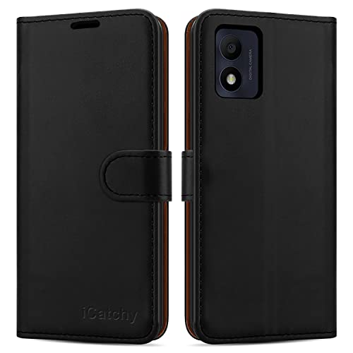 iCatchy for Alcatel 1B 2022 Case Leather Wallet Book Flip Folio Stand View Cover with Card Slots and Kickstand for Alcatel 1B 2022 Phone Cover (Black)