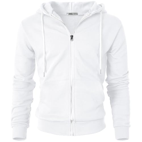 Ohoo Men’s Midweight 100% Cotton French Terry Zip-Up Hoodie, Slim-Cut Regular Fit Hooded Jacket with Hidden Media Pocket2