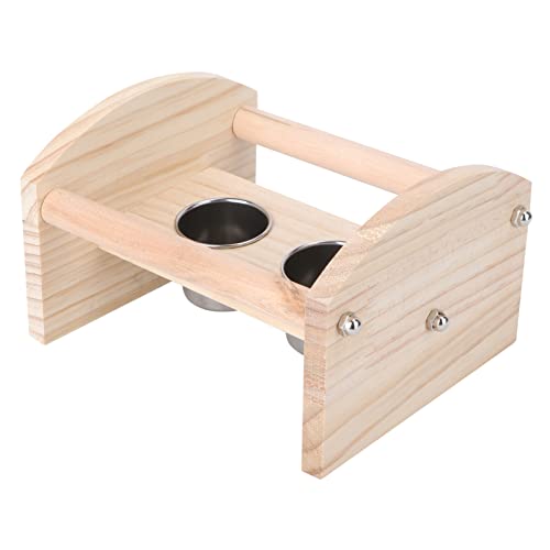 LIOOBO Wooden Bird Stand Stainless Steel Food Cup Parrot Training Bar and Perch Stick Toy for Desktop Use for Parakeets and Small Birds