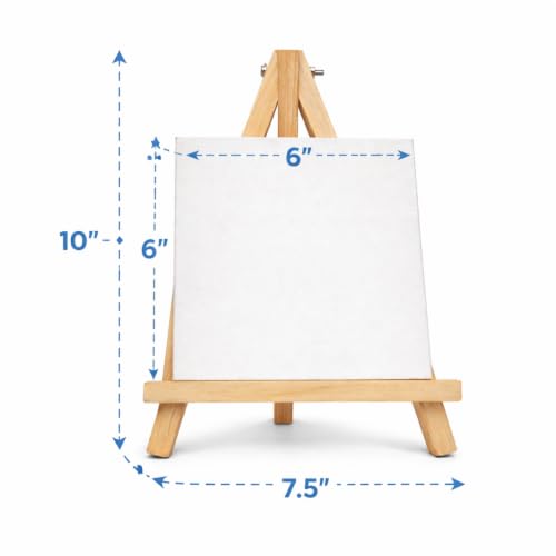 Image of 10 inch Inch Wooden Easel Stand with 6 inch Canvas - Premium Pine Wood Build | Smooth Rounded Top Finish | Rust-Free Brass Hinges | Tabletop Display for Canvas, Photos & Cards (1)