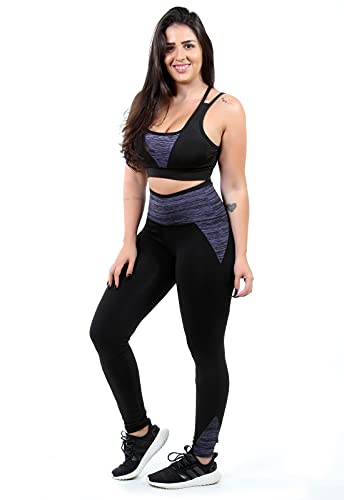 Conjunto Preto com Detalhe Risca Fitness Legging e Top Cor:Lilas;Tamanho:P;Genero:Feminino