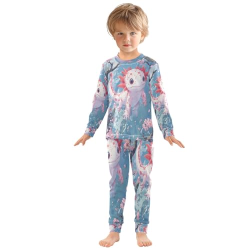 Pajama Sets Long Sleeve Kawaii Axolotl Cherry Blossoms Soft Comfy Sleepwear 2 Piece PJS 3-8T2