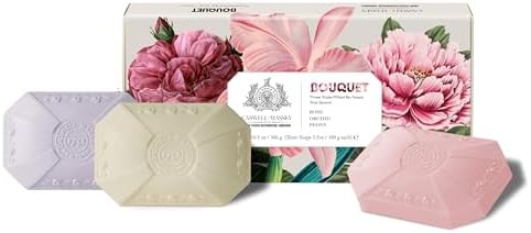 - Peony, Orchid, Rose Scents, Natural Bar Soaps Gift Set for Women, Moisturizing Triple-Milled Body Soaps, Plant-Based with Essential Oils, All Skin Types, Made in USA, 3x3.5 Oz