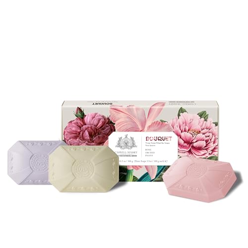 Image of Caswell-Massey Peony, Orchid, Rose Scents, Natural Bar Soaps Gift Set for Women, Moisturizing Triple-Milled Body Soaps, Plant-Based with Essential Oils, All Skin Types, Made in USA, 3x3.5 Oz