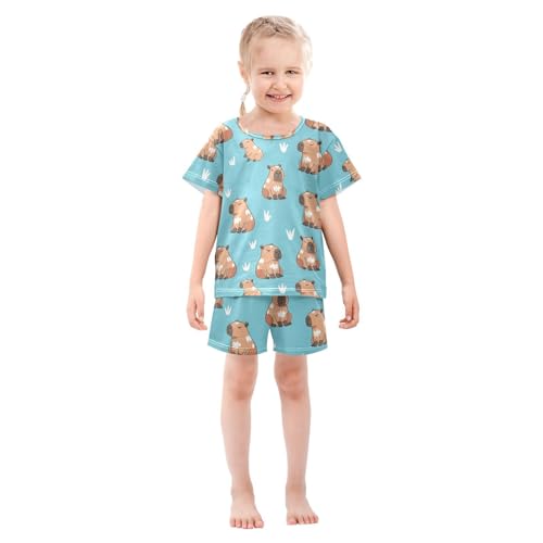 Pajama Short Sets Cute Brown Animals Pattern Soft Cotton Summer Sleepwear 2 Piece PJS Size 5-14T4