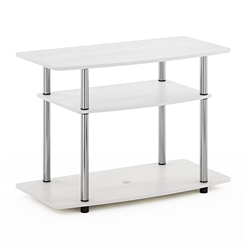 Furinno Turn-N-Tube No Tools 3-Tier Entertainment Center TV Stand for TV up to 32 Inch with Stainless Steel Tubes, White Oak/Chrome by Furinno - Image 5