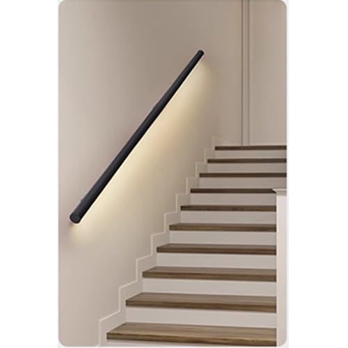 Escalera de aluminio con cable luminoso para interiores y exteriores, barandilla de escalera montada en la pared (negro, 1,2 m)