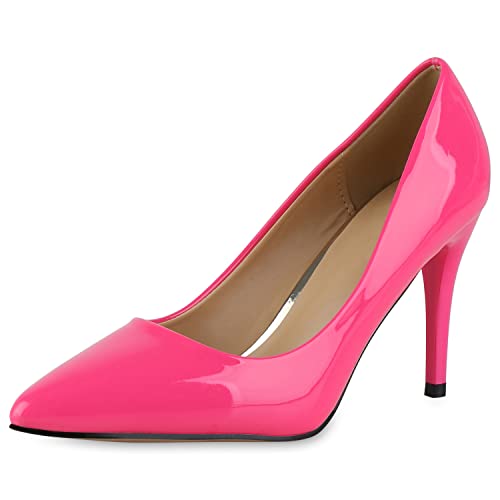 Giralin Damen Spitze Pumps Elegante Lack Schuhe Stiletto Abendschuhe High Heels Absatzschuhe 207943 Neon Pink Lack 38 Cover