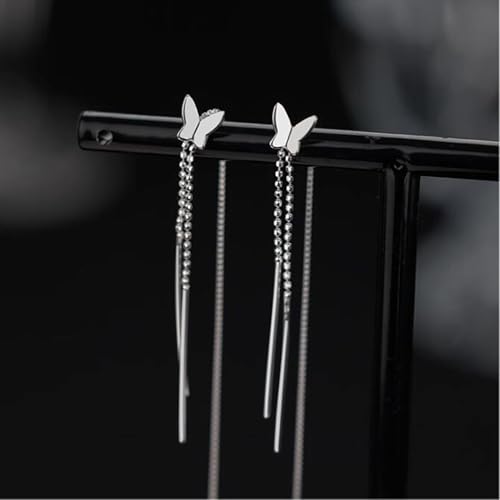 Boucles d'oreilles argent sterling anti-allergie longues à perles légères