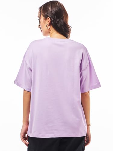 Image of Bewakoof Women's Solid 100% Cotton T-Shirt - Oversized Fit, Round Neck, Half Sleeves