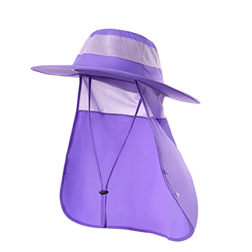Sclzoed Fishing Hat For Men，Outdoor Sun Hat Upf52+ Mesh Wide Brim Fishing Hat With Neck Flap Purple #TOP6