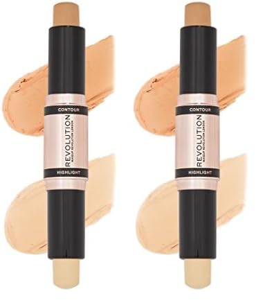 Makeup Revolution Contour Stick Duo Cream Contour & Highlight, definiert die Wangenknochen und modelliert das Gesicht, vegan und frei von Tierversuchen, leicht, 2,4 g (Packung mit 2)