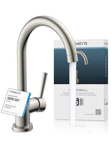 SCHÜTTE 79126 Küchenarmatur CORNWALL 360 Grad schwenkbarer Wasserhahn Küche Mischbatterie für die Spüle mit Einhebelmischer Spültischarmatur Küchenspüle in Edelstahloptik Edelstahl Optik