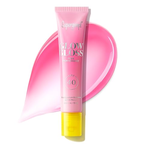 Supergoop! Glow Gloss SPF 40 Lip Balm Pink Peppermint (Sweet Mint Flavor Sheer Candy Pink Tint) - Broad Spectrum Protection with a Non-Sticky High-Shine Finish - 0.5 fl oz