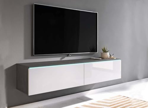 DecoInParis Meuble TV Contemporain Gris et Blanc avec LED 2 Portes Malorie - 180 cm