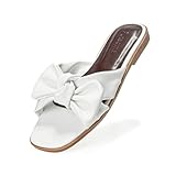 putaoma Womens Flat Sandals Slides for Women Leather Dressy Flats Comfortable Fashion Summer Shoes Square Open Toe Beach Sandal for Resort Vacation