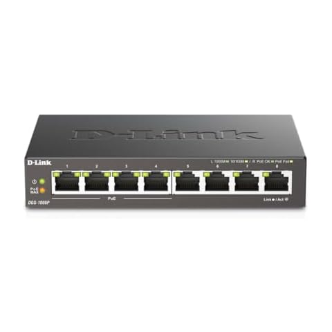 D-Link PoE Switch, 8 Port Ethernet Gigabit Unmanaged Desktop Switch with 4 PoE Ports 68W Budget (DGS-1008P),Black Cover