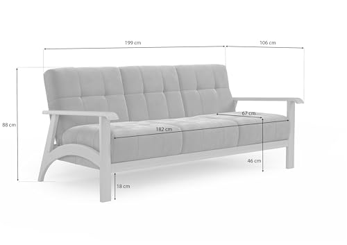 Cavadore 3er-Sofa Billan / 3-Sitzer Couch im skandinavischen Design mit massivem Holzgestell in Buche / 199 x 88 x 106 / Mikrofaser, Grau – Bild 4