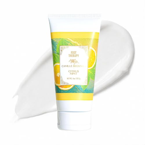 Camille Beckman Foot Treatment Moisturizing Cream, Citrus Mint, 6 Ounce | Vitamin-rich herbal complex with glycerin & ancient oils; for cracked heels, calluses & dry skin; vegan, no animal testing
