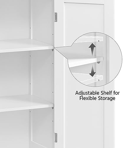 Yaheetech Bathroom Tall Cabinet, Storage Cabinet with 2 Glass Doors, Freestanding Bathroom Cabinet with Open Compartment and 4 Drawers, Wooden Storage Organizer for Bathroom, Kitchen, Living Room
