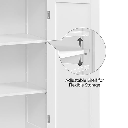 Yaheetech Bathroom Tall Cabinet, Storage Cabinet with 2 Glass Doors, Freestanding Bathroom Cabinet with Open Compartment and 4 Drawers, Wooden Storage Organizer for Bathroom, Kitchen, Living Room