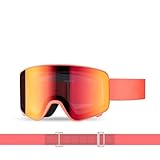[MRFFCQ] 2025 アウトドア スノーボード&スキーゴーグル 男女兼用 マグネット式フリップトップ 調光レンズ 曇り止め 広範囲視界 スイカピンク+ファイヤーワークオレンジ 1個