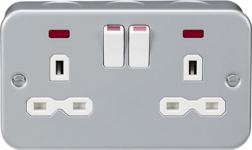 Knightbridge Metal Clad 13A 2G DP Switched Socket with neon, Grey