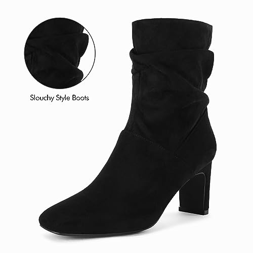 Coutgo Women's Slouch Mid Calf Boots Chunky Heel Square Toe Zip Up Fall Fashion Booties Shoes4