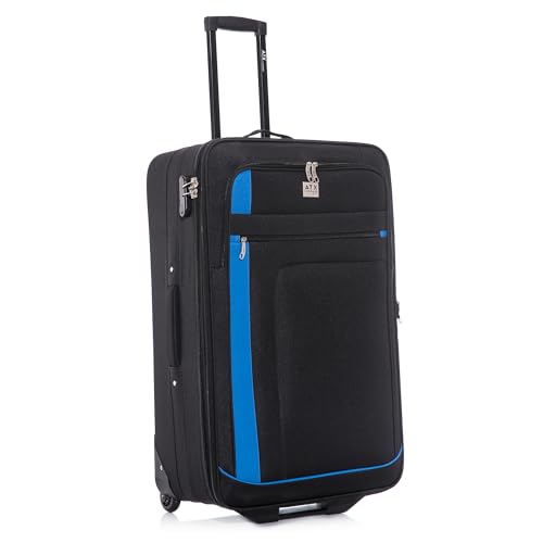 ATX Luggage Suitcase Large Expandable Soft Shell Durable Lightweight Hold Check in Trolley Case with 2 Wheels & Built-in 3 Digit Combination Lock (Black/Blue, 120 Liters) ATX Luggage Suitcase Large Expandable Soft Shell Durable Lightweight Hold Check in Trolley Case with 2 Wheels & Built-in 3 Digit Combination Lock (Black/Blue, 120 Liters)