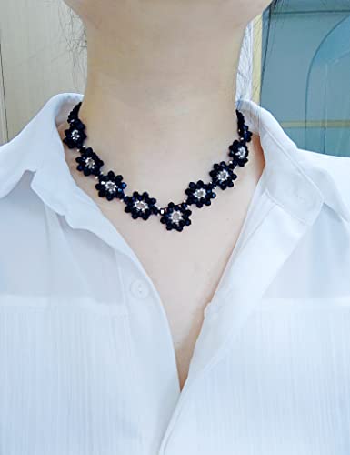 Obsa Smart Women's Fashion Sunflower Necklace Beaded Choker Black Necklaces Crystal Handmade Cute Flower Necklaces(Sunflower) #TOP3