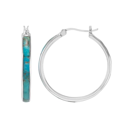 Silpada 'Beginner's Luck' Sterling Silver Compressed Teal Turquoise Hoop Earrings2