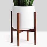 PEACH & PEBBLE 12' White Classic Planter and Plant Stand. Ceramic Plant Pot and Wood Plant Stand...