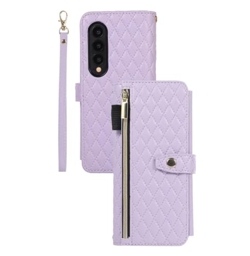 Étui Samsung Z Fold 3 4 5 en cuir avec lanière et portefeuille violet