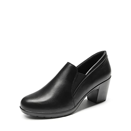 DREAM PAIRS Zapatos de Tacón Clásicos Comodos Mujer Zapatos de Salón Zapatillas de Punta Redonda con Tacón Ancho Negro DPU214-E Talla 40 (EUR)