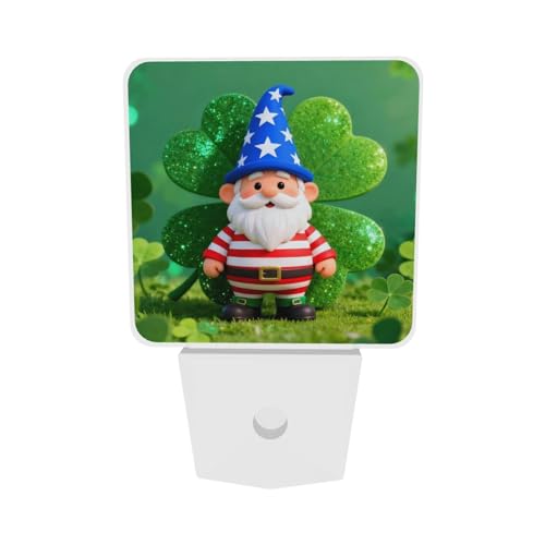 Image of Clovers Gnomes Leaves LED Plug-in Night Light 2-Pack, Auto Sensor Nightlights Set of 2 for Bedroom Bathroom