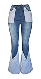 Aodrusa Women Patch Flare Jeans Bell Bottom Butt Lift Y2k Patchwork Denim Pants Dark Blue US 14