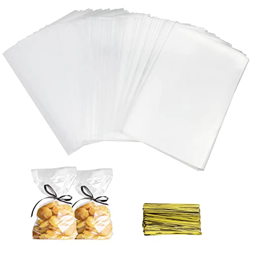 Firschoie 200 pezzi Sacchetti trasparenti per caramelle,Sacchetti Cellophane borsa quadrata trasparente, Sacchetto, per avvolgere biscotti dolciumi per torte al cioccolato (18 x 25 cm)