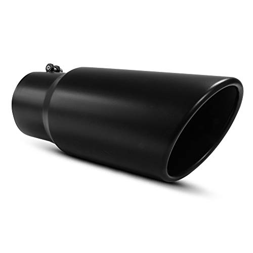 Apeixoto 4 Inch Inlet Exhaust Tip 4 Inch Inlet 5 Outlet 12 Inch Overall Lenght Truck Tail Tip Black Powder Coated Stainless Steel with Bolt On Design