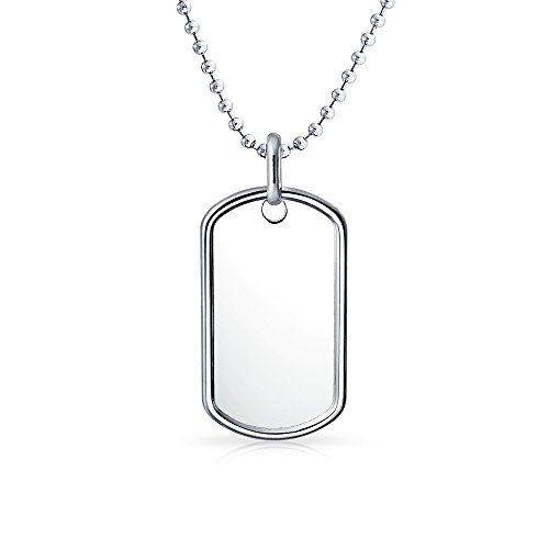 Bling Jewelry Collier Traditionnel Personnalisé Pour Hommes Avec Plaque D'Identification Militaire Pour Ados En Argent Sterling .925 Longue Chaîne De Boules...