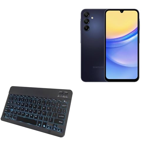 BoxWave Keyboard Compatible with Samsung Galaxy A15 5G - SlimKeys Bluetooth Keyboard - with Backlight, Portable Slim LED 7 Colors - Jet Black