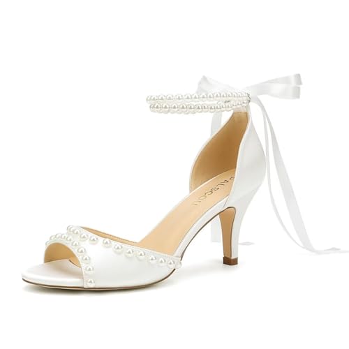 Low Heel Wedding Shoes for Bride Pearl Heels Bridal Shoes Women Wedding Sandals