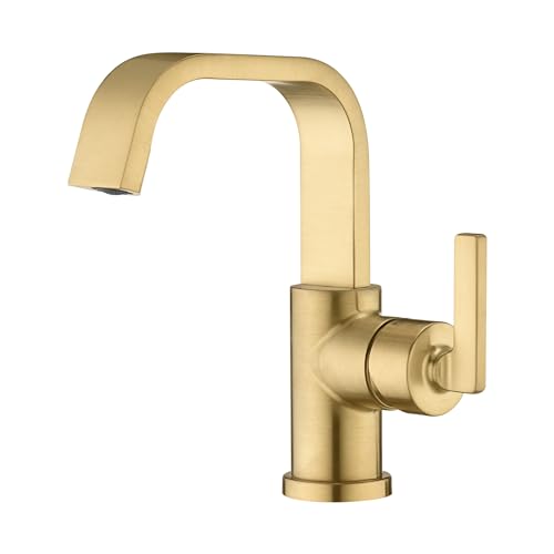 Luxier Raiden BSH14-SG Single Hole Single-Handle Bathroom Faucet with Drain in Brushed Gold