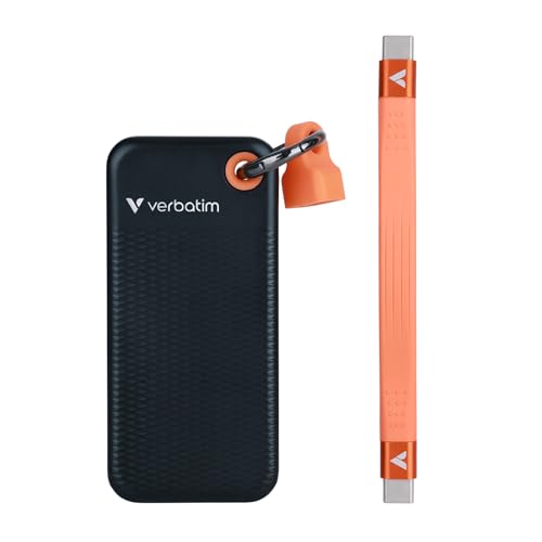 Verbatim Pocket SSD 1To (SSD NVMe Externe, USB 3.2 Gen 2, jusqu'à 1000 Mo/s de Lecture et d'écriture, Disque Dur Portable pour Mac, PC et Console de Jeux, Noir/Orange)