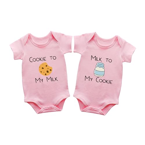 Image of AOUYOA Baby Twins Bodysuit Cookie Newborn Baby Clothes Unisex Cute Romper Infant Toddler Outfits Set(pink 12m)