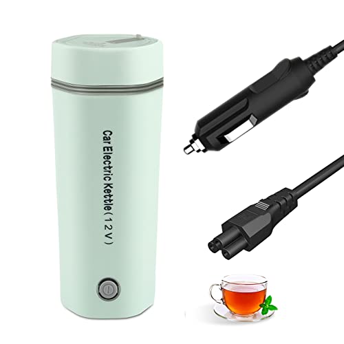 Auto-Wasserkocher, Tragbarer Kleiner Reise-Wasserkocher, 80W 350ml Elektrischer Teekessel für 12V Auto, 304 Edelstahl-Auskleidung, Heiztemperatur bis zu 98 °C, Ein-Tasten-Oper (Grün)